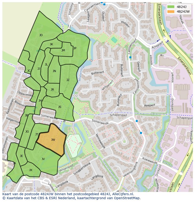 Afbeelding van het postcodegebied 4824 JW op de kaart.