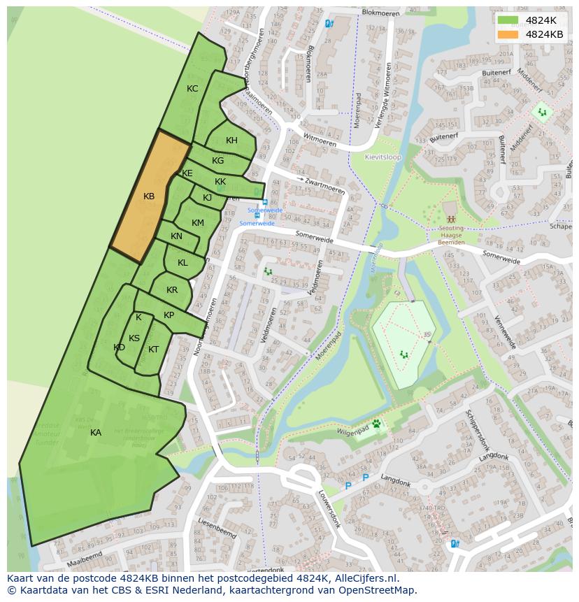 Afbeelding van het postcodegebied 4824 KB op de kaart.