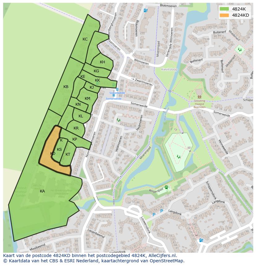 Afbeelding van het postcodegebied 4824 KD op de kaart.