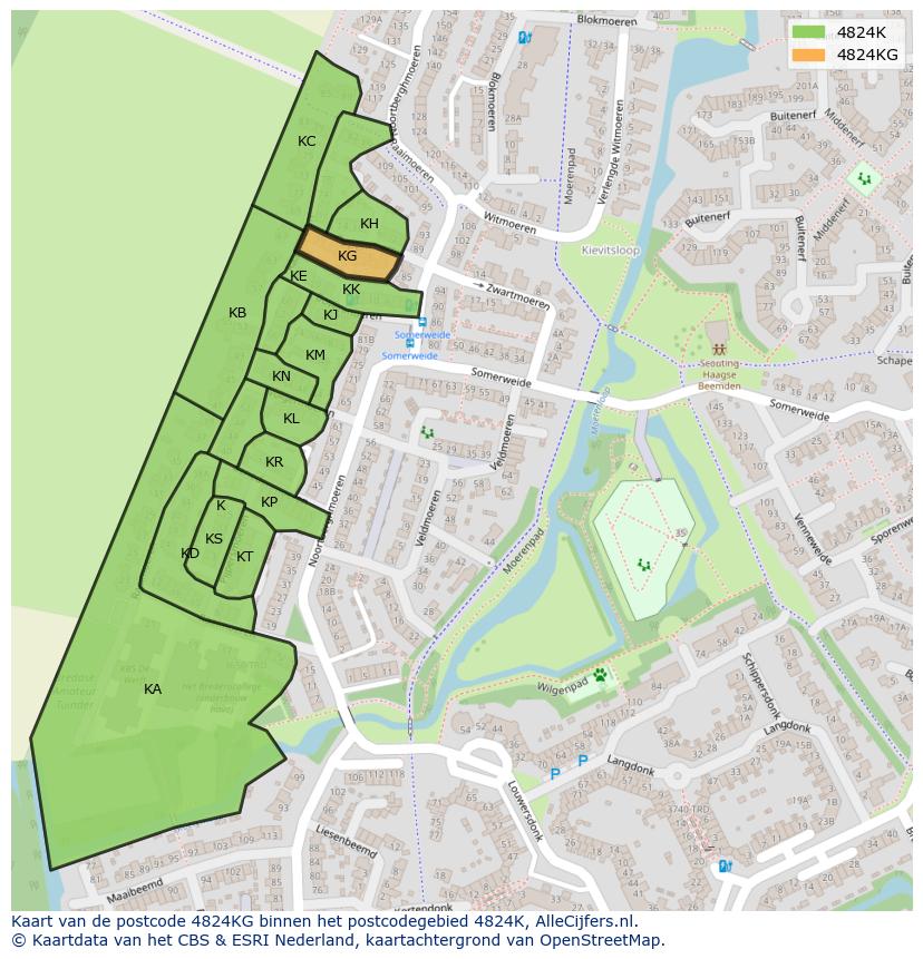Afbeelding van het postcodegebied 4824 KG op de kaart.