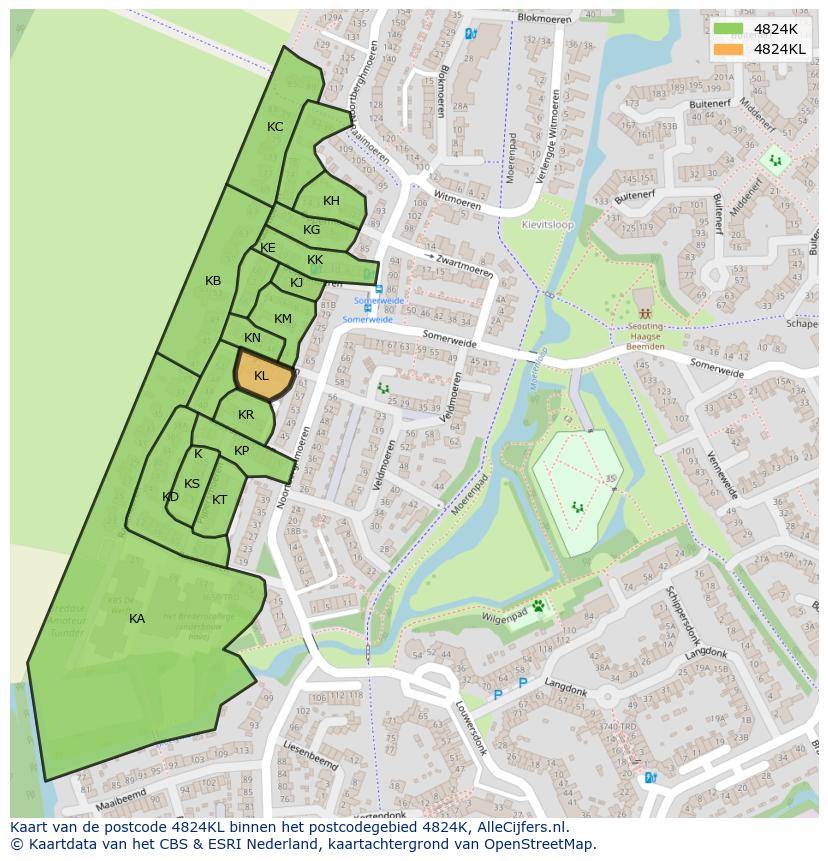 Afbeelding van het postcodegebied 4824 KL op de kaart.