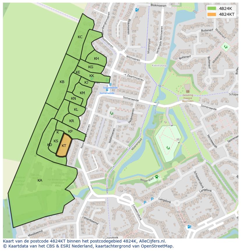 Afbeelding van het postcodegebied 4824 KT op de kaart.