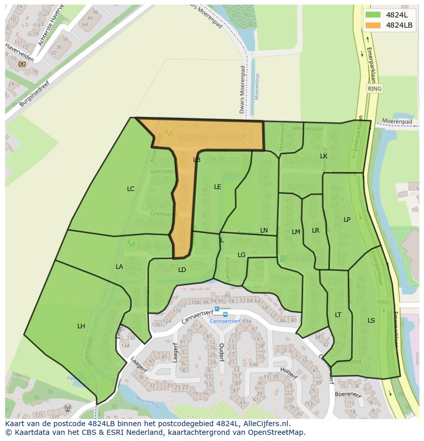 Afbeelding van het postcodegebied 4824 LB op de kaart.