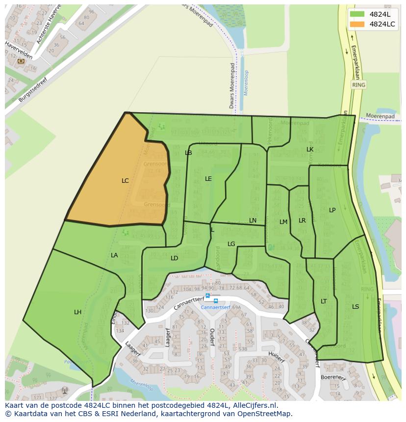 Afbeelding van het postcodegebied 4824 LC op de kaart.