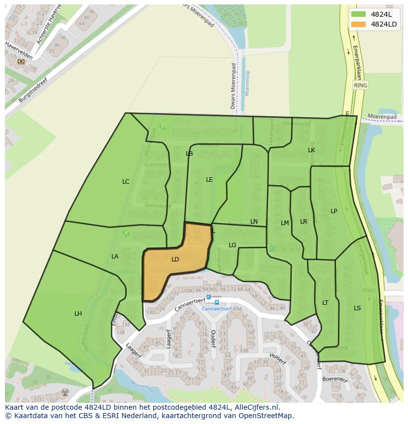 Afbeelding van het postcodegebied 4824 LD op de kaart.