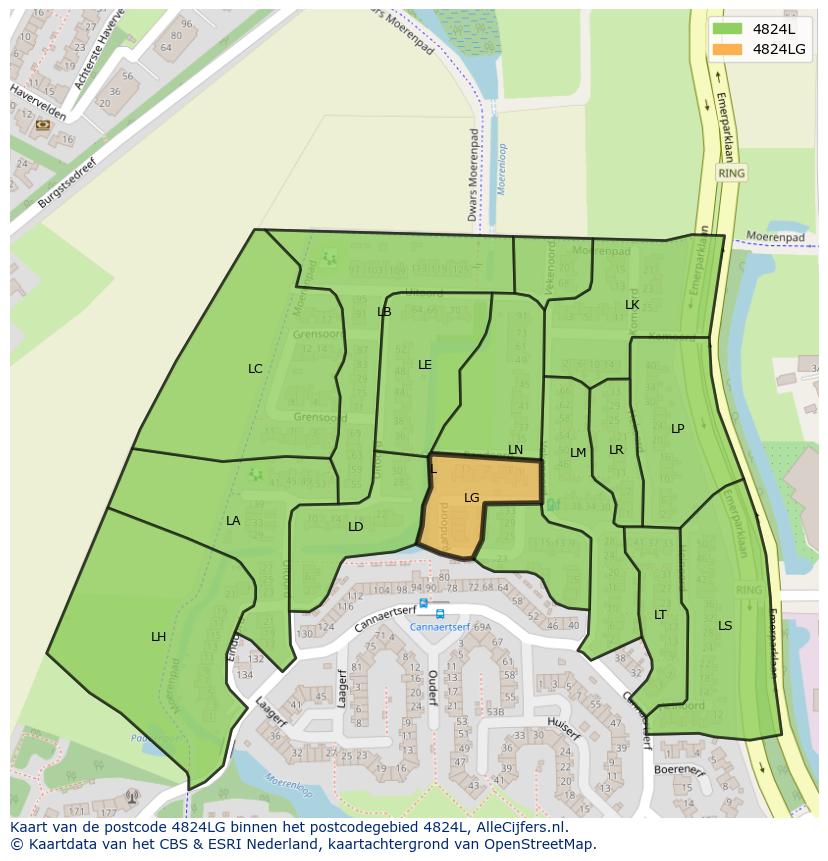 Afbeelding van het postcodegebied 4824 LG op de kaart.