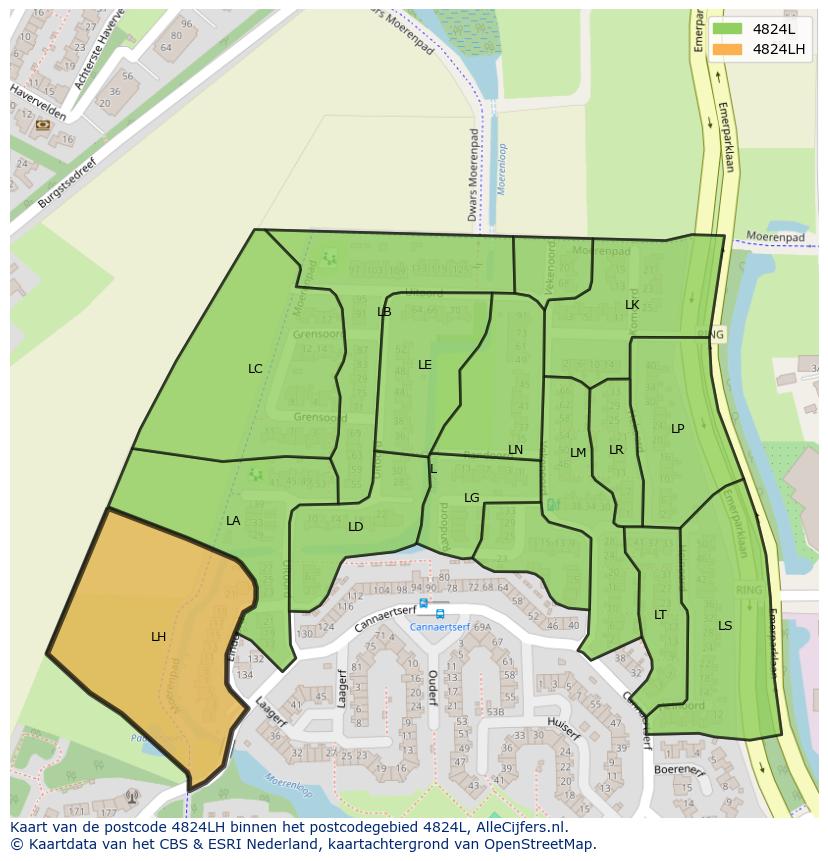 Afbeelding van het postcodegebied 4824 LH op de kaart.