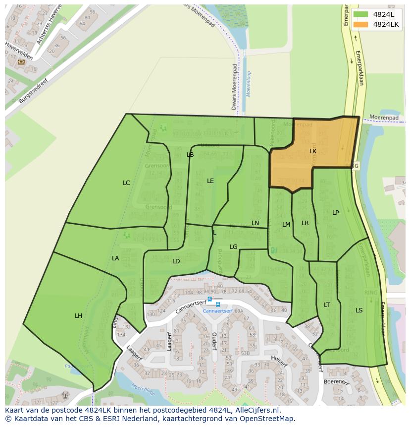 Afbeelding van het postcodegebied 4824 LK op de kaart.
