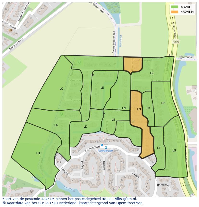 Afbeelding van het postcodegebied 4824 LM op de kaart.