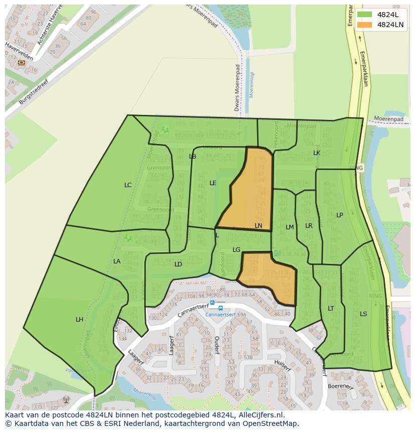 Afbeelding van het postcodegebied 4824 LN op de kaart.