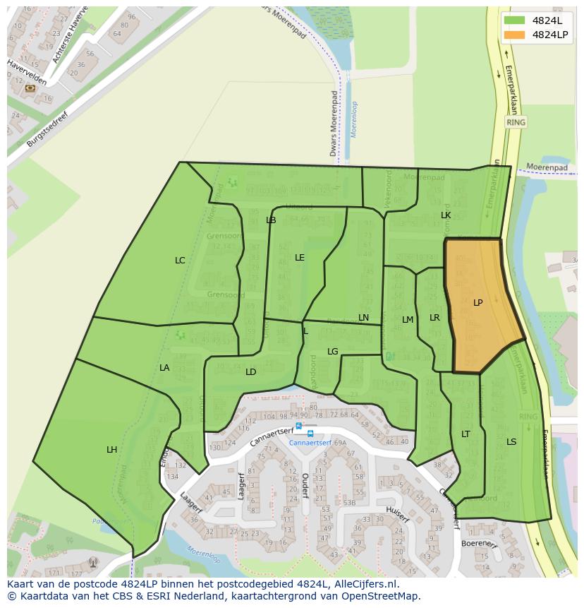 Afbeelding van het postcodegebied 4824 LP op de kaart.