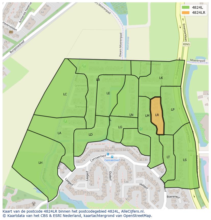 Afbeelding van het postcodegebied 4824 LR op de kaart.