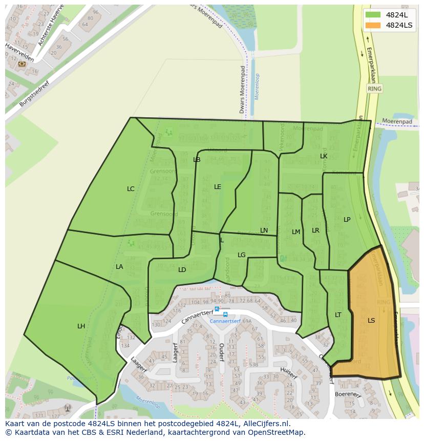 Afbeelding van het postcodegebied 4824 LS op de kaart.