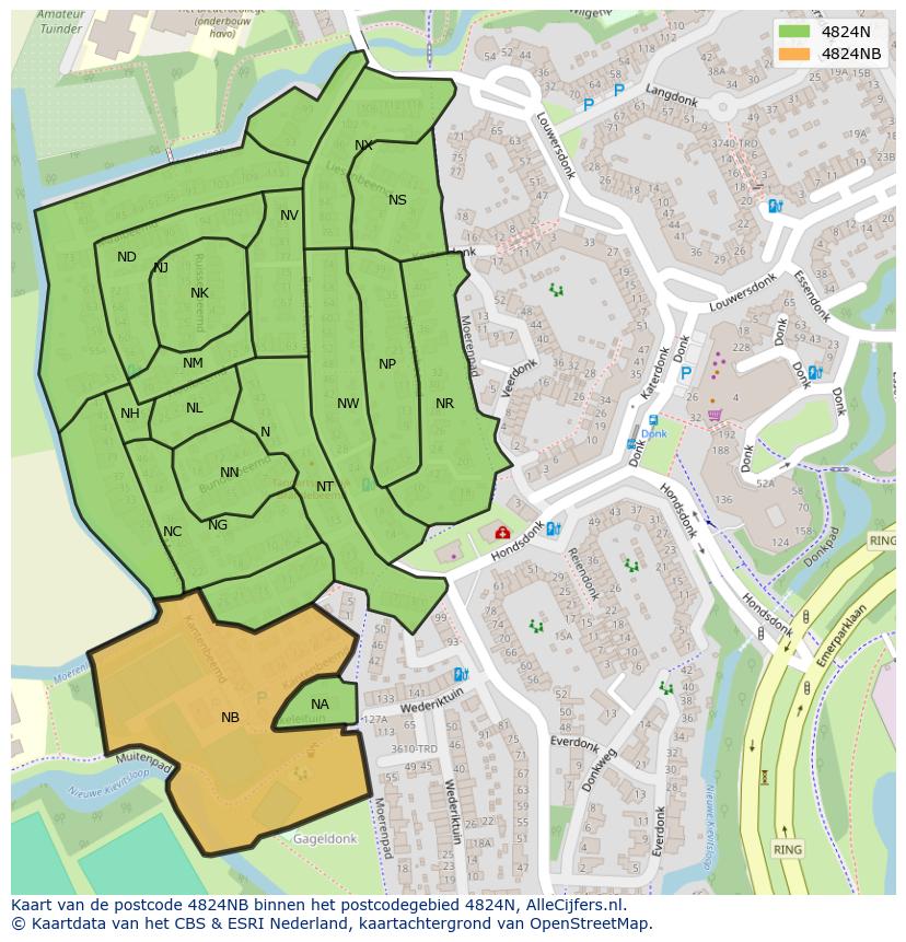 Afbeelding van het postcodegebied 4824 NB op de kaart.