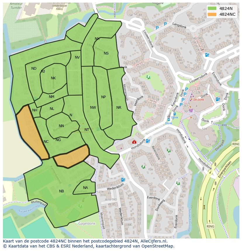 Afbeelding van het postcodegebied 4824 NC op de kaart.