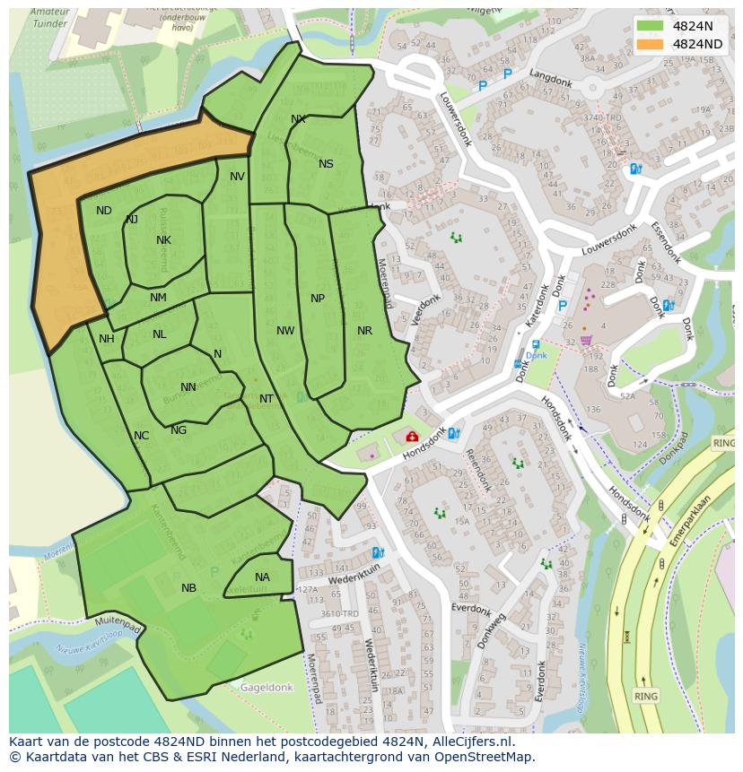 Afbeelding van het postcodegebied 4824 ND op de kaart.