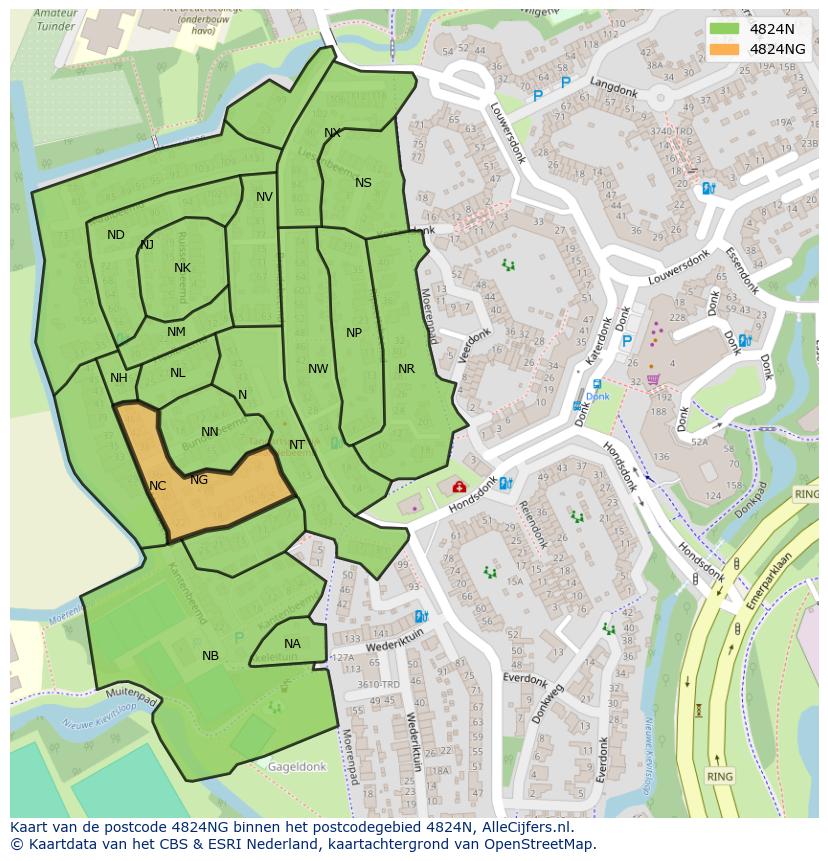 Afbeelding van het postcodegebied 4824 NG op de kaart.