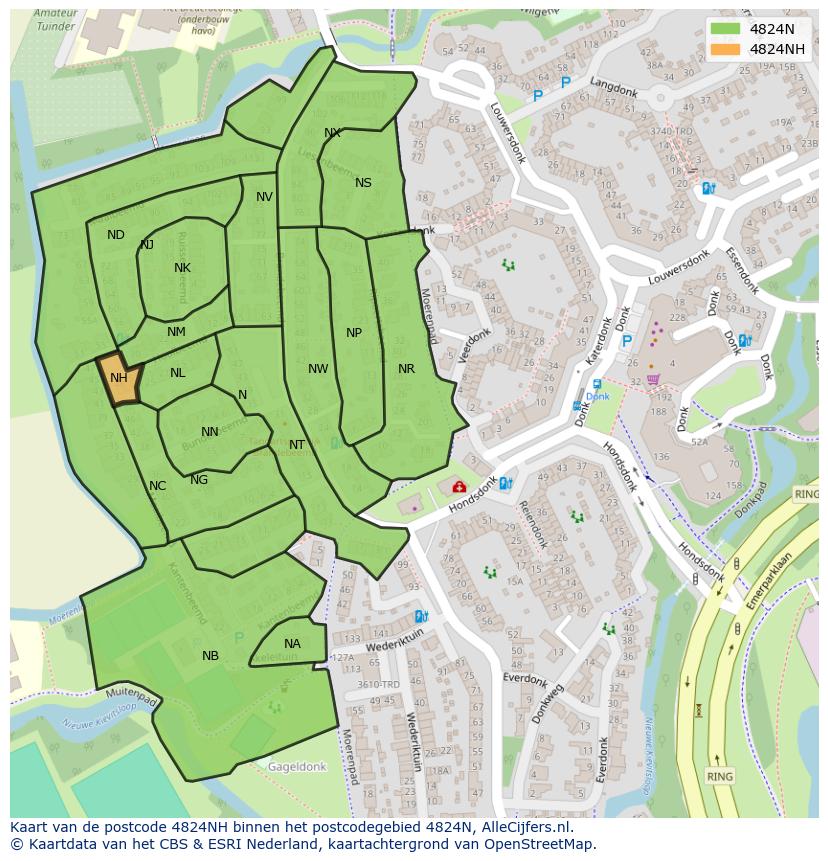 Afbeelding van het postcodegebied 4824 NH op de kaart.