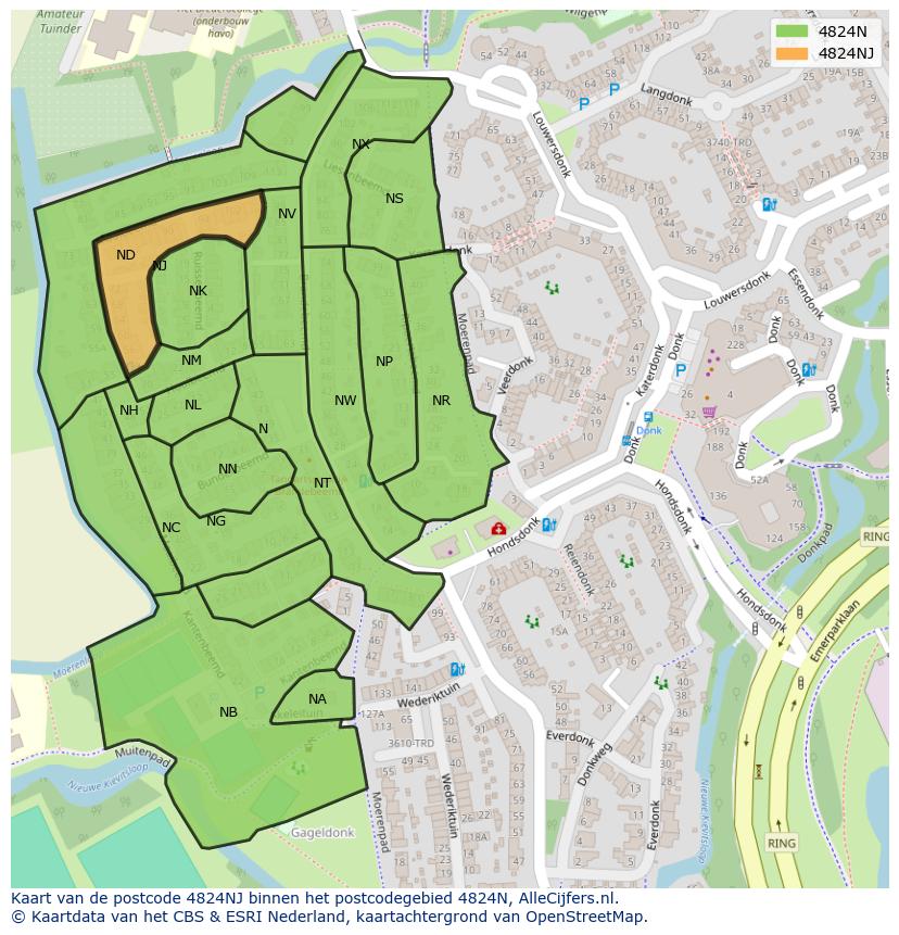 Afbeelding van het postcodegebied 4824 NJ op de kaart.