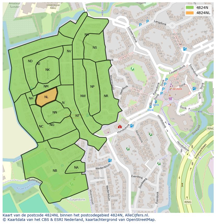 Afbeelding van het postcodegebied 4824 NL op de kaart.