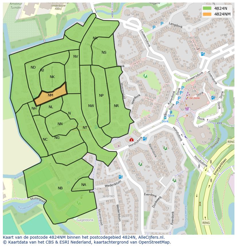 Afbeelding van het postcodegebied 4824 NM op de kaart.
