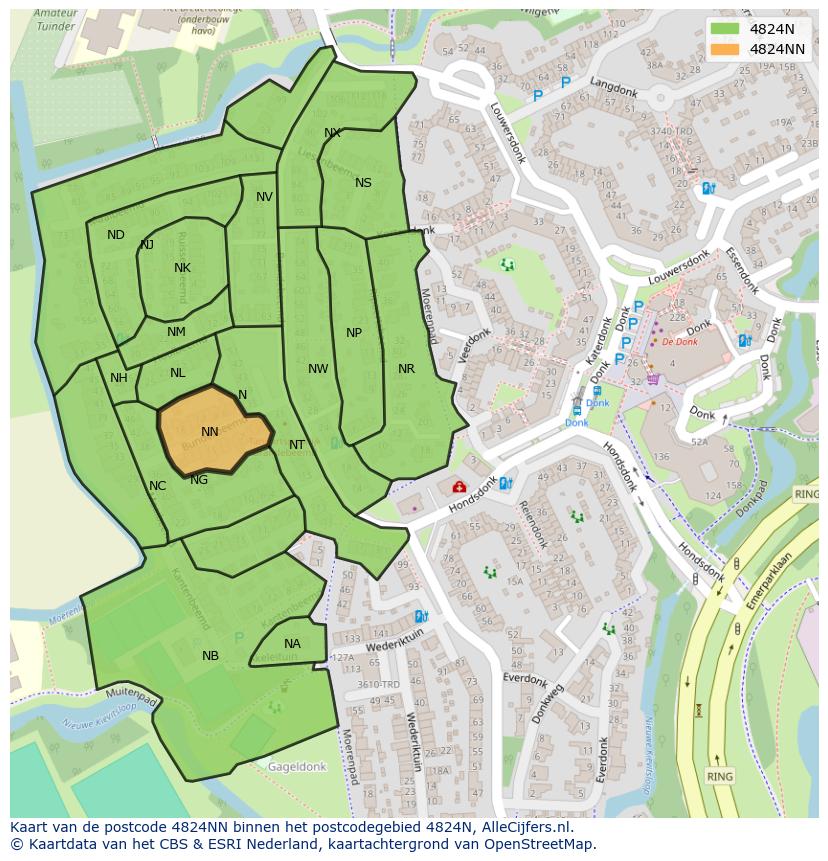 Afbeelding van het postcodegebied 4824 NN op de kaart.