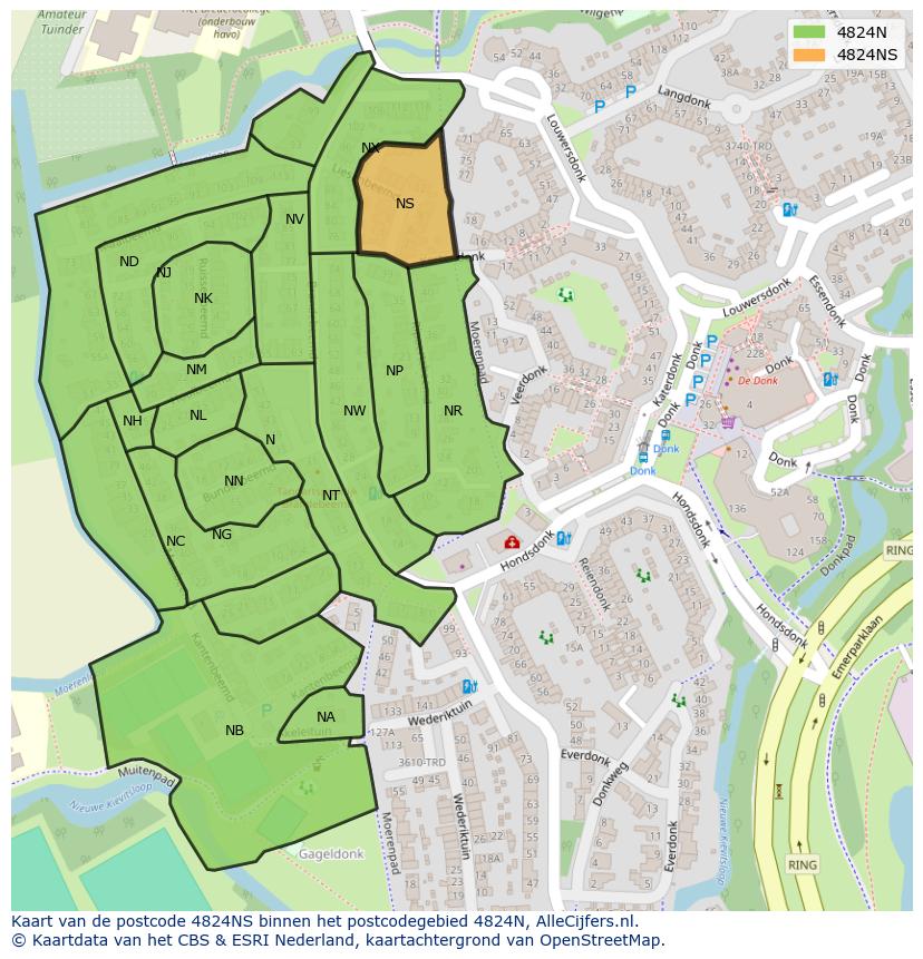 Afbeelding van het postcodegebied 4824 NS op de kaart.