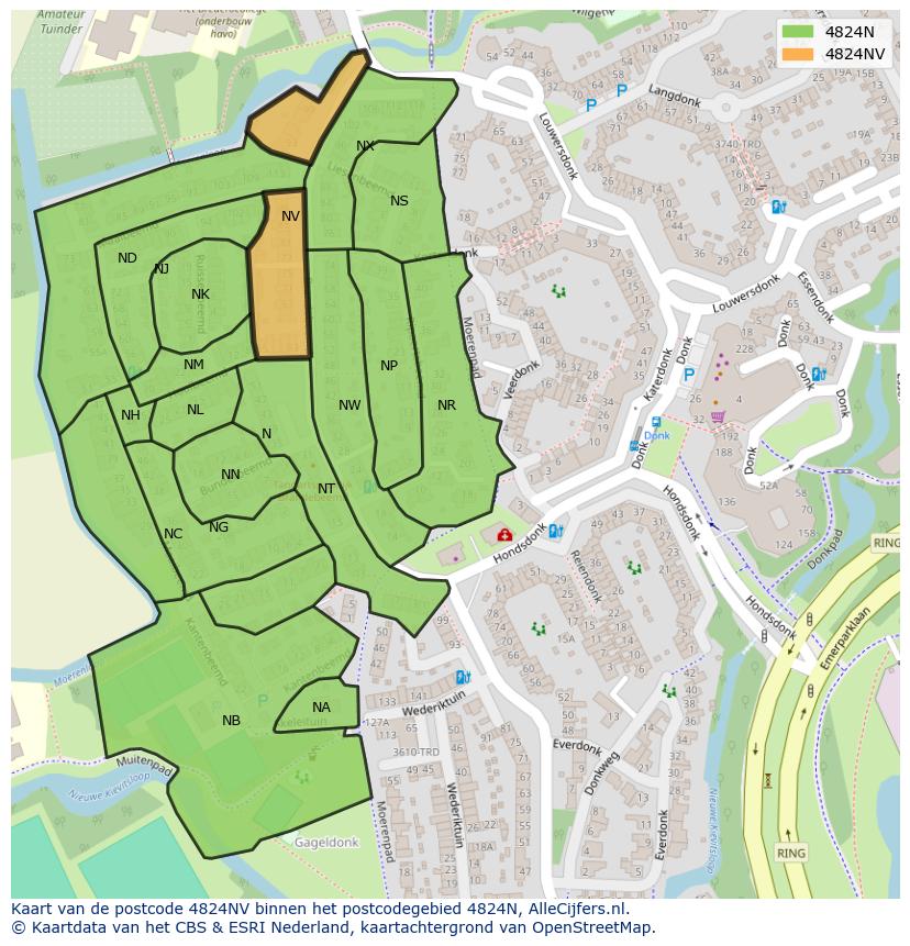 Afbeelding van het postcodegebied 4824 NV op de kaart.