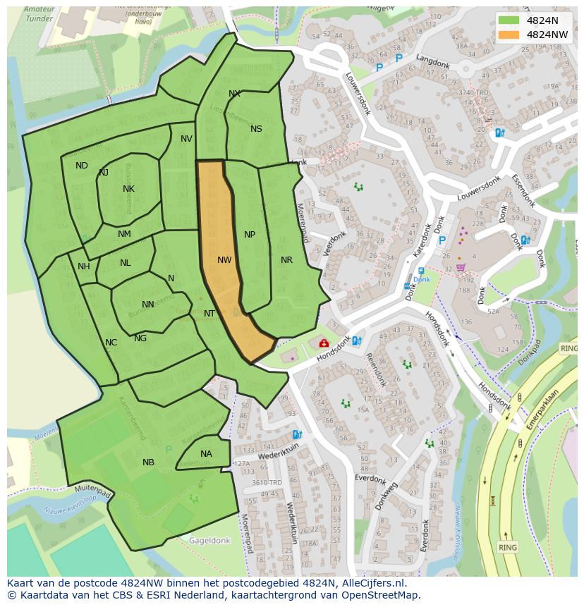 Afbeelding van het postcodegebied 4824 NW op de kaart.