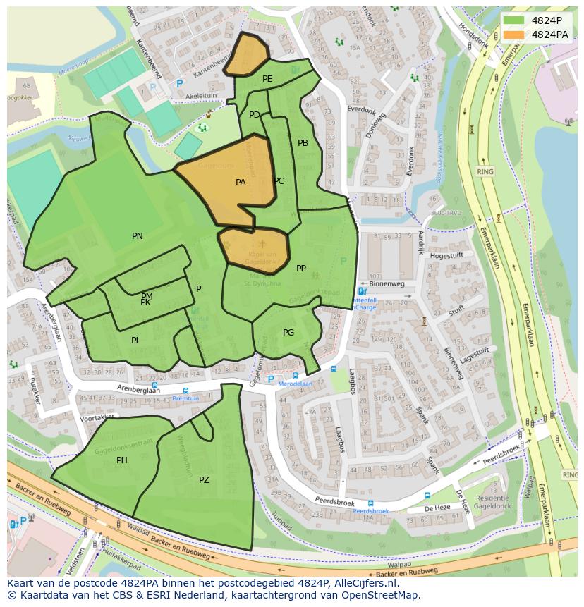 Afbeelding van het postcodegebied 4824 PA op de kaart.