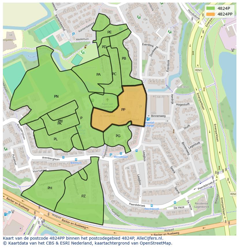 Afbeelding van het postcodegebied 4824 PP op de kaart.