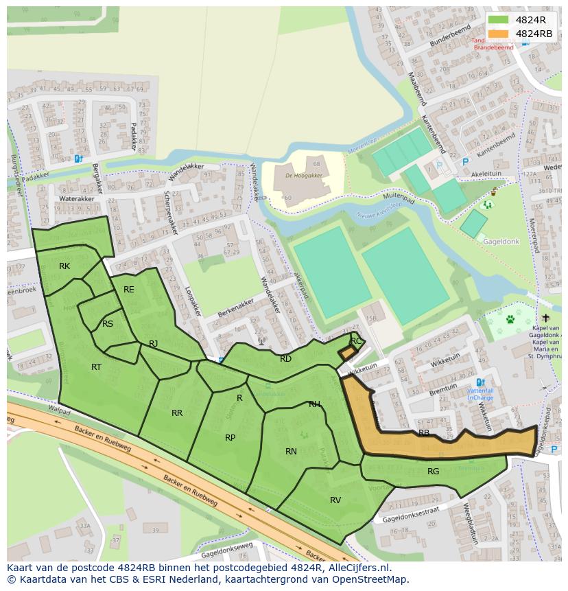 Afbeelding van het postcodegebied 4824 RB op de kaart.