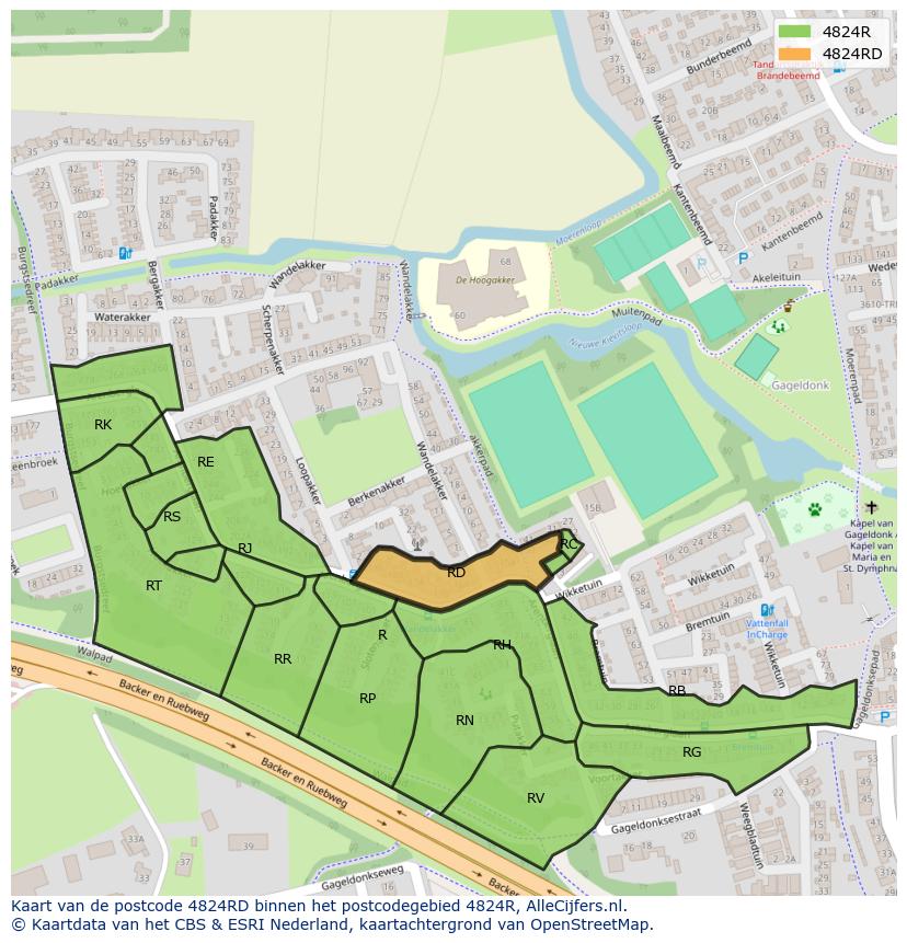 Afbeelding van het postcodegebied 4824 RD op de kaart.