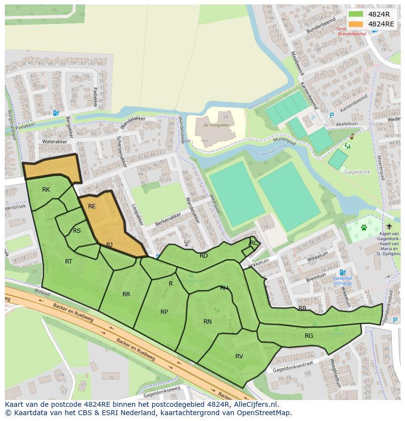 Afbeelding van het postcodegebied 4824 RE op de kaart.