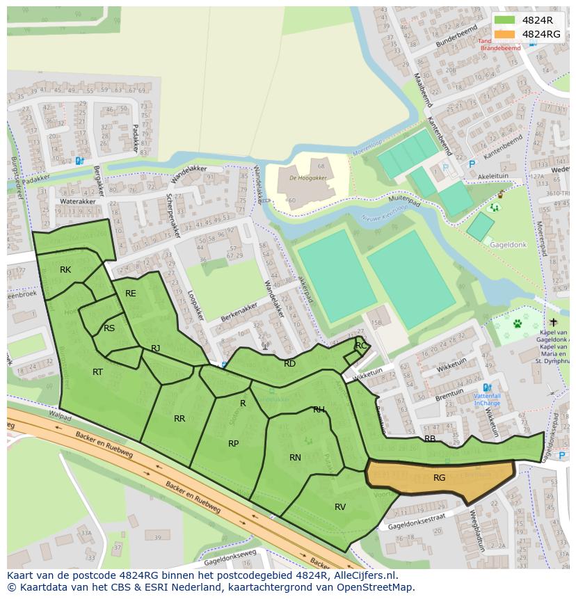 Afbeelding van het postcodegebied 4824 RG op de kaart.