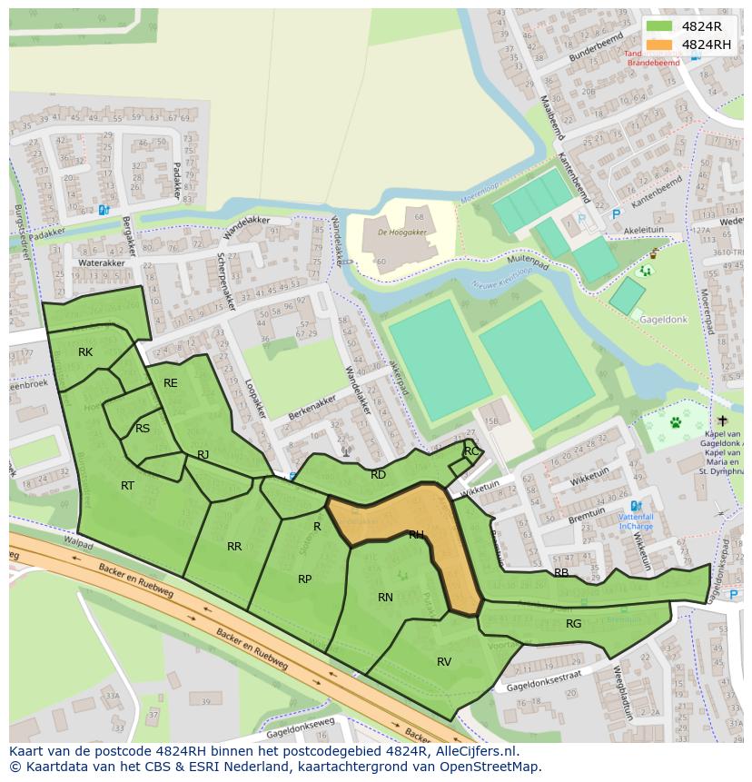 Afbeelding van het postcodegebied 4824 RH op de kaart.
