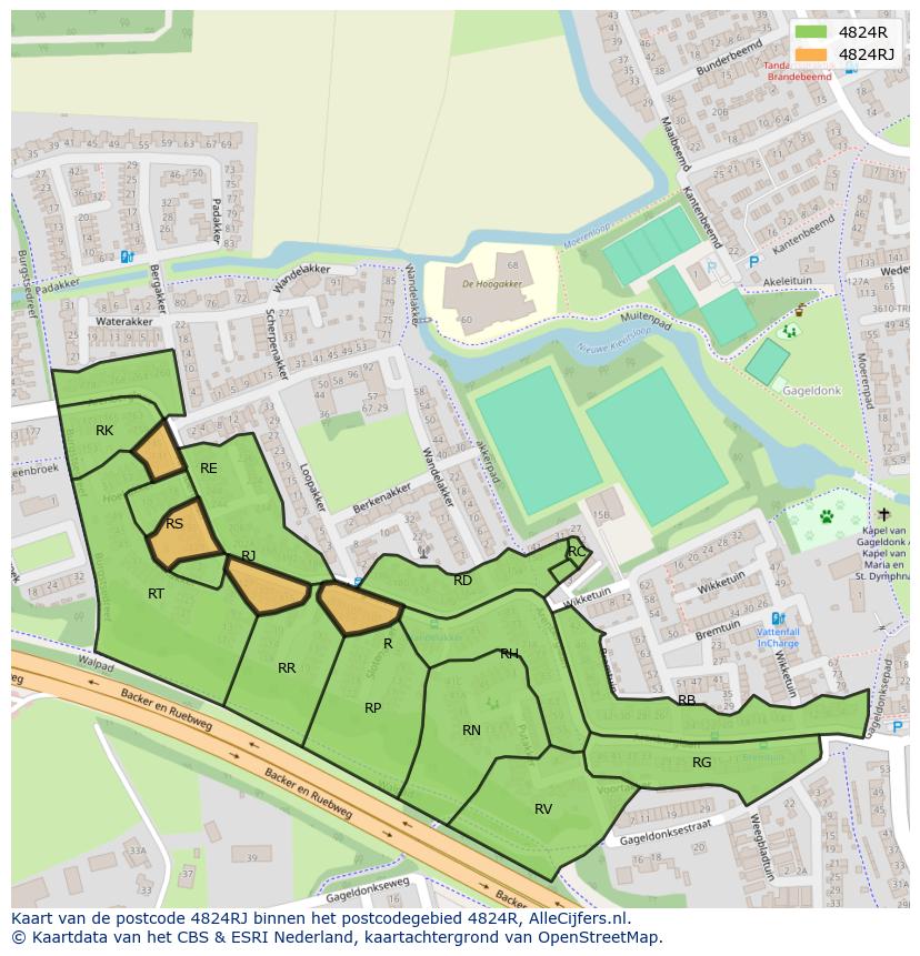 Afbeelding van het postcodegebied 4824 RJ op de kaart.