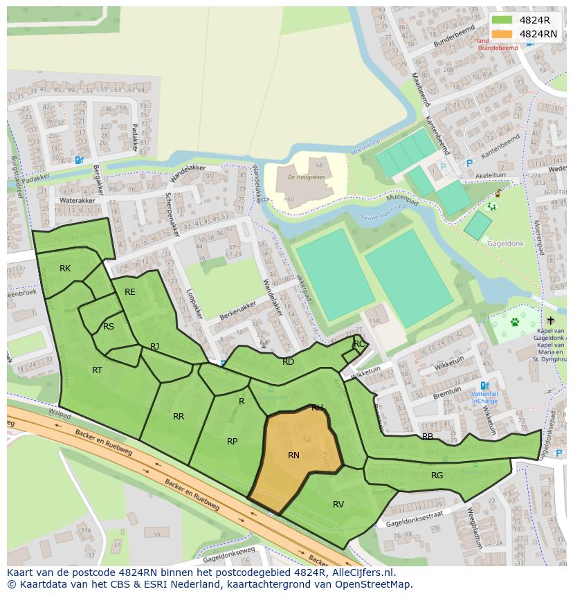 Afbeelding van het postcodegebied 4824 RN op de kaart.