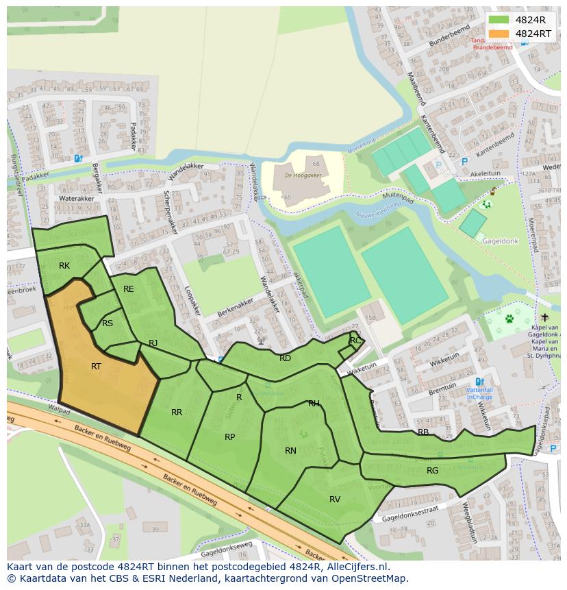 Afbeelding van het postcodegebied 4824 RT op de kaart.