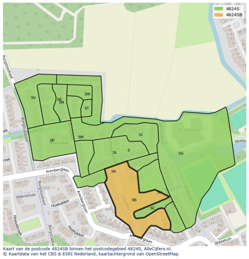 Afbeelding van het postcodegebied 4824 SB op de kaart.