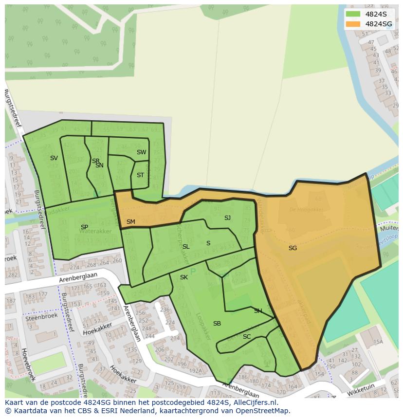 Afbeelding van het postcodegebied 4824 SG op de kaart.