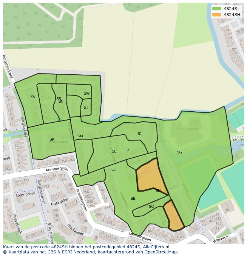 Afbeelding van het postcodegebied 4824 SH op de kaart.