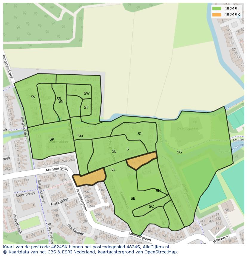 Afbeelding van het postcodegebied 4824 SK op de kaart.