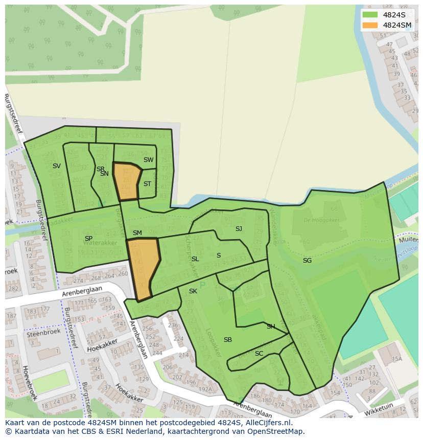Afbeelding van het postcodegebied 4824 SM op de kaart.