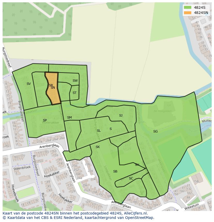 Afbeelding van het postcodegebied 4824 SN op de kaart.