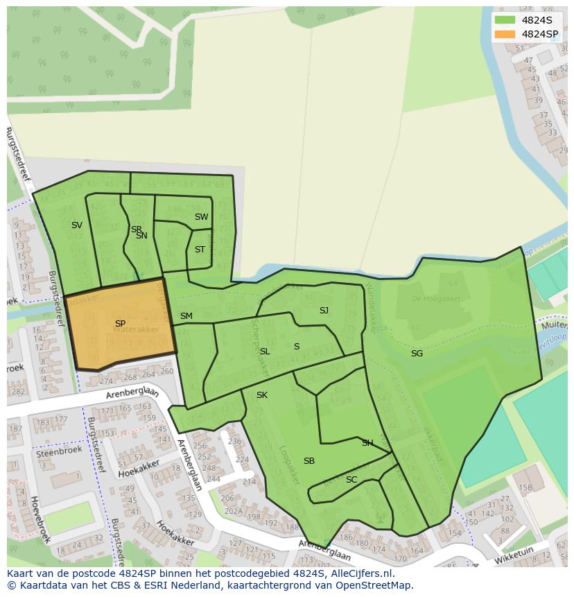 Afbeelding van het postcodegebied 4824 SP op de kaart.