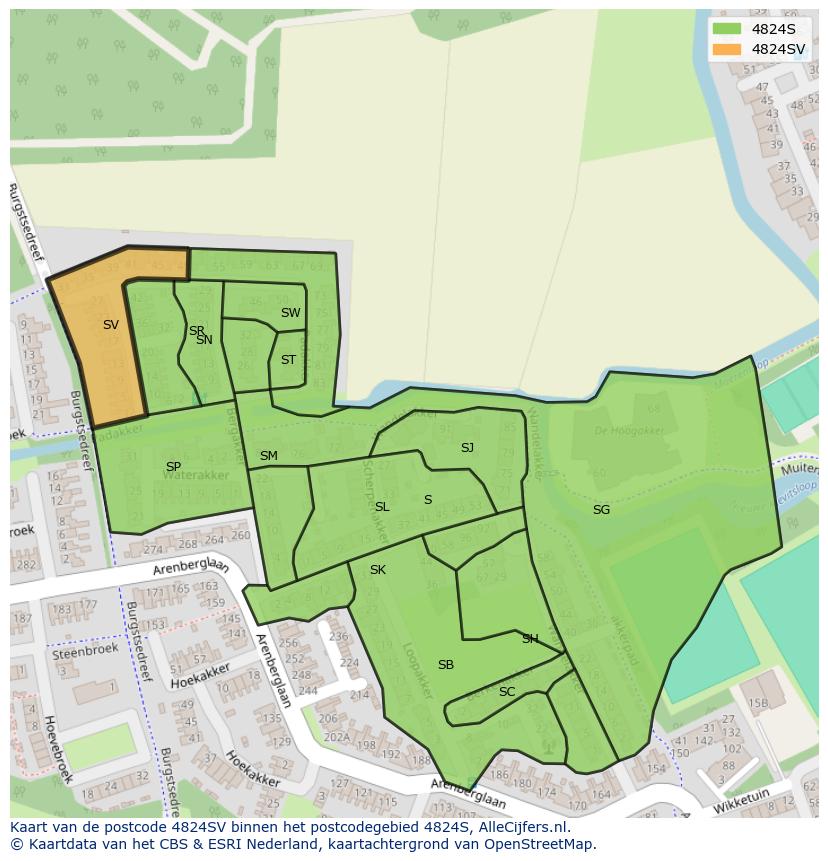 Afbeelding van het postcodegebied 4824 SV op de kaart.
