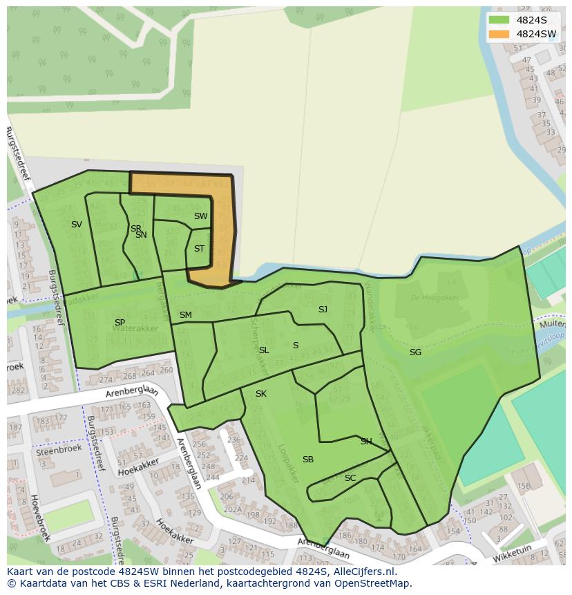 Afbeelding van het postcodegebied 4824 SW op de kaart.