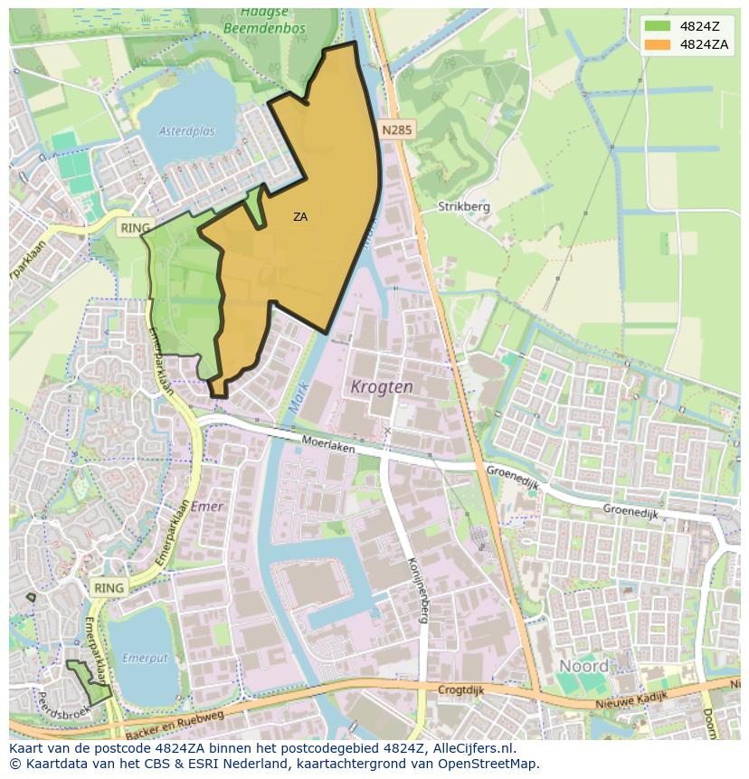 Afbeelding van het postcodegebied 4824 ZA op de kaart.