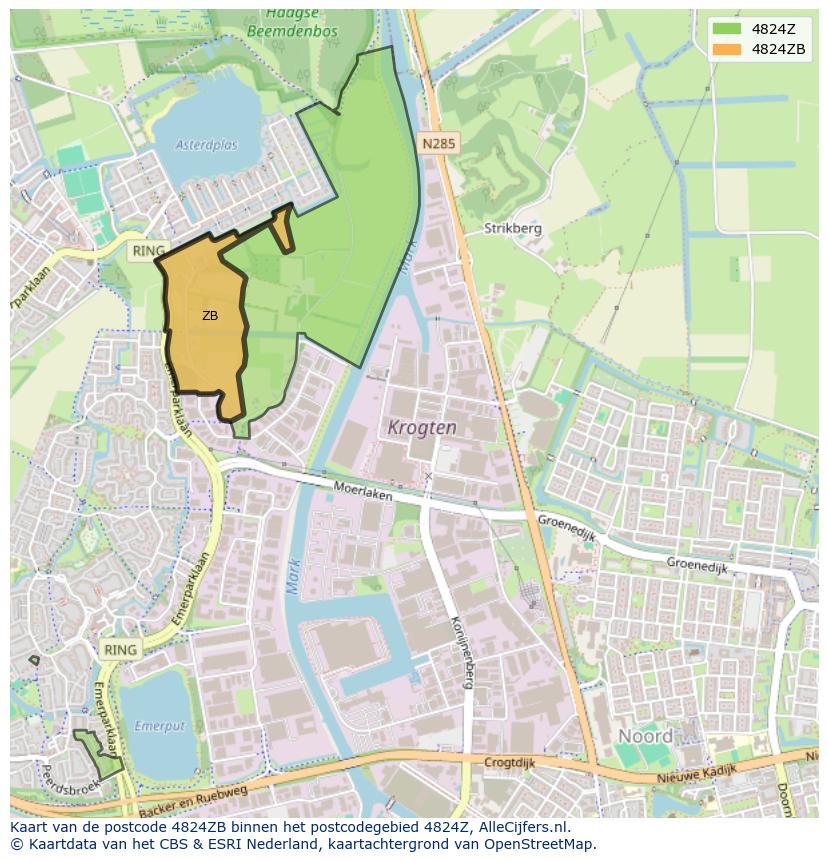 Afbeelding van het postcodegebied 4824 ZB op de kaart.